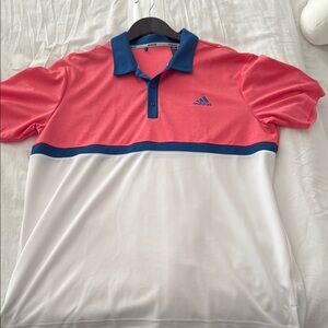 Adidas Men's Pink (salmon) and White Polo (tennis) Shirt